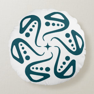 Minimalistische Teal Octopus Tentakel Mandala Kuns Rond Kussen