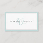 Minimalistische Teal Script Twee Rand Monogram Visitekaartje (Voorkant)