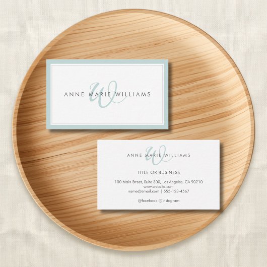 Minimalistische Teal Script Twee Rand Monogram Visitekaartje