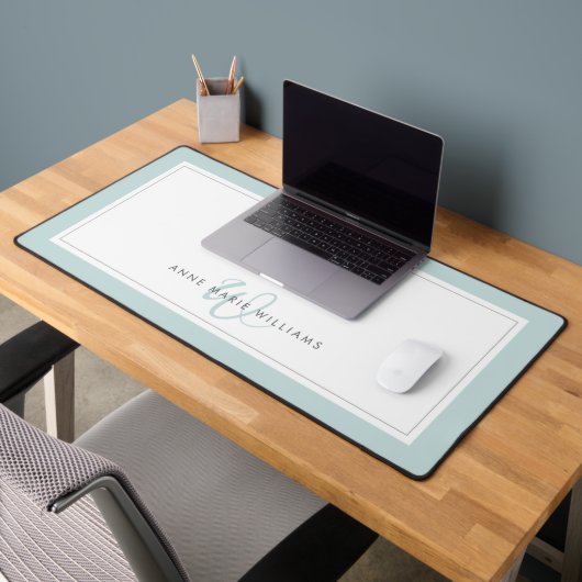 Minimalistische Teal Script Tweegrens Monogram Bureaumat (Kantoor 2)