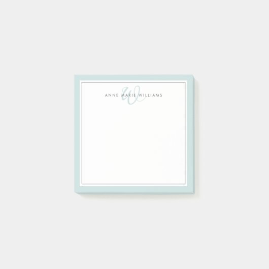 Minimalistische Teal Script Tweegrens Monogram Post-it® Notes (Voorkant)