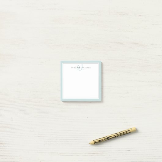 Minimalistische Teal Script Tweegrens Monogram  Post-it® Notes (Op bureau)