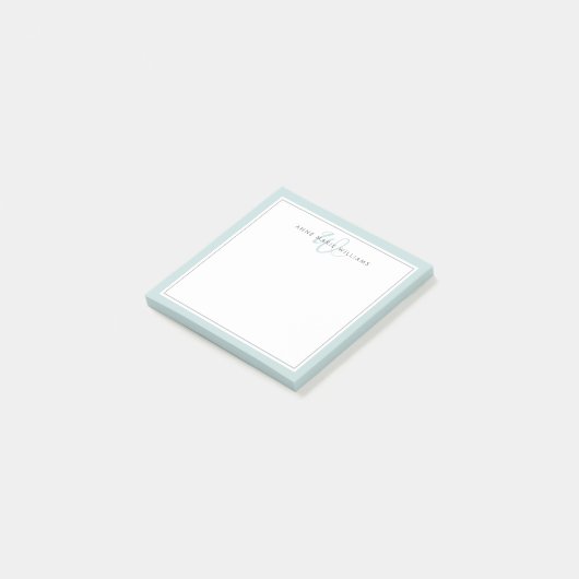 Minimalistische Teal Script Tweegrens Monogram Post-it® Notes (Schuin)