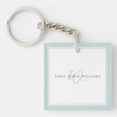 Minimalistische Teal Script Tweegrens Monogram Sleutelhanger (Voorkant)