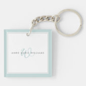 Minimalistische Teal Script Tweegrens Monogram Sleutelhanger (Achterkant)