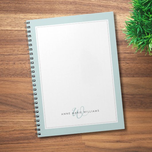 Minimalistische Teal Twee Rand Monogram  Notitieboek