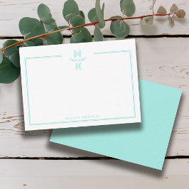 Minimalistische Teal Twee Rand Monogram Notitiekaa Notitiekaartje