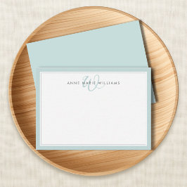 Minimalistische Teal Twee Rand Monogram Notitiekaartje