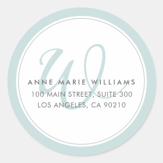 Minimalistische Teal Twee Rand Monogram Ronde Sticker (Voorkant)