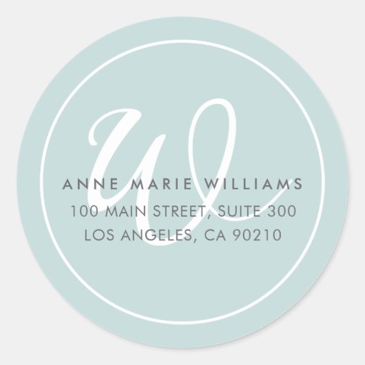 Minimalistische Teal Witte Script Rand Monogram Ronde Sticker (Voorkant)