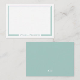 Minimalistische Tealblauwe Dubbele Rand Monogram Notitiekaartje