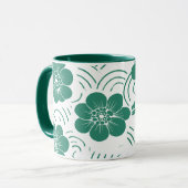 Minimalistische Tealgroene Blokdruk Bloemige Tweek Mok (Voorkant links)