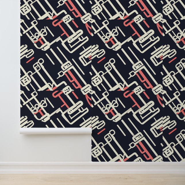 Minimalistische Tech Line-kunst in pasteltinten Behang (Applicatie)