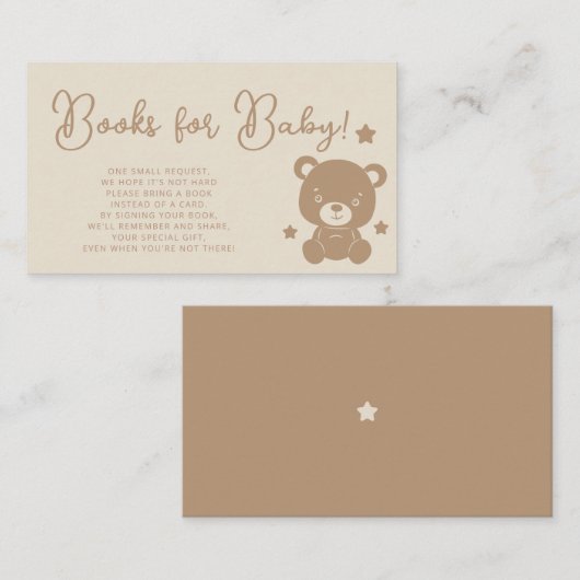 Minimalistische Teddy Bear Baby shower Books voor  Informatiekaartje (Voorkant / Achterkant)