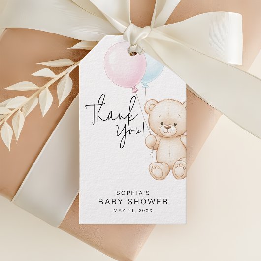 Minimalistische Teddy Bear Baby shower Dank je wel Cadeaulabel