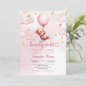 Minimalistische teddy met roze ballon meisje douch kaart (Staand voorkant)