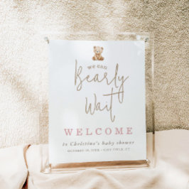 Minimalistische Teddybeer Baby Shower Welkom Poster
