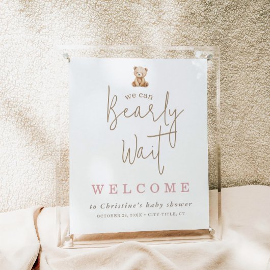 Minimalistische Teddybeer Baby Shower Welkom Poster
