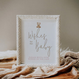 Minimalistische Teddybeer Baby Shower Wensen Voor Poster