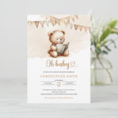 Minimalistische teddybeer die een boek leest, vlag kaart (Staand voorkant)