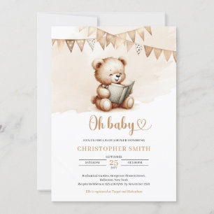 Minimalistische teddybeer die een boek leest, vlag kaart