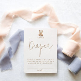 Minimalistische Teddybeer Luier Raffle Baby Shower Informatiekaartje
