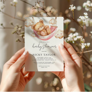 Minimalistische teddybeer slaap wolk Baby shower Kaart