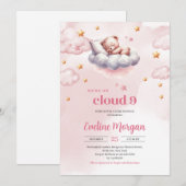 Minimalistische teddybeer wolk negen meisje baby s kaart (Voorkant / Achterkant)