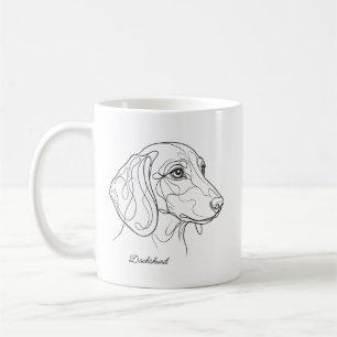 Minimalistische tekening van een Dachshund met eig Koffiemok