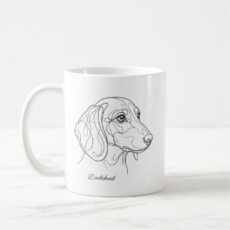 Minimalistische tekening van een Dachshund met eig Koffiemok