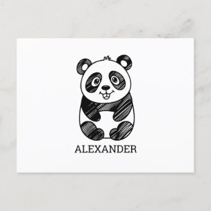 Minimalistische tekening van een knuffelende panda briefkaart