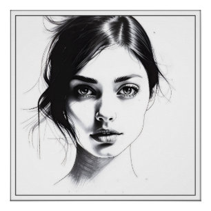 Minimalistische tekening van een meisjesgezicht perfect poster
