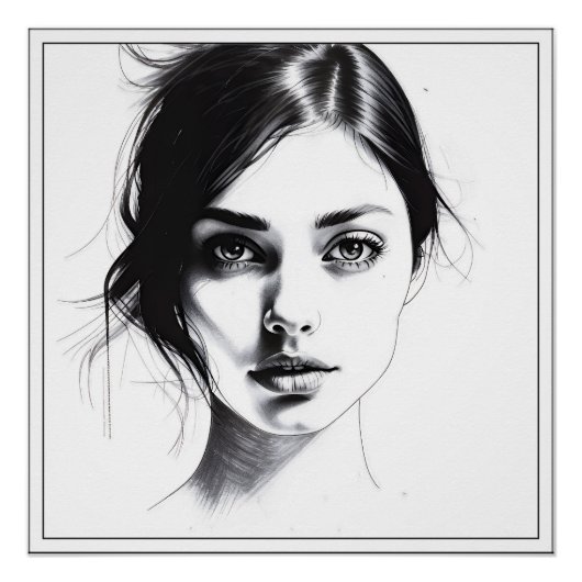 Minimalistische tekening van een meisjesgezicht perfect poster (Voorkant)