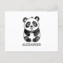 Minimalistische tekening van een panda in zwart-wi briefkaart