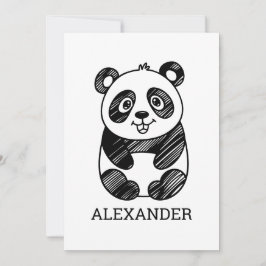 Minimalistische tekening van een panda in zwart-wi kaart