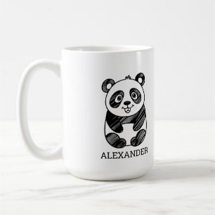Minimalistische tekening van een panda in zwart-wi koffiemok