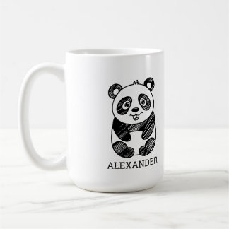 Minimalistische tekening van een panda in zwart-wi koffiemok