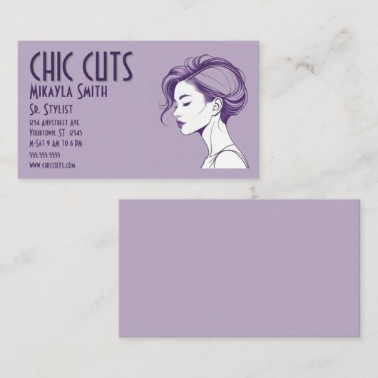 Minimalistische tekening van haarstijl op vrouw visitekaartje (Voorkant / Achterkant)
