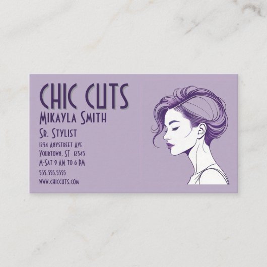 Minimalistische tekening van haarstijl op vrouw visitekaartje (Voorkant)