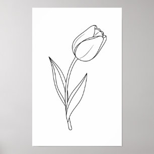 Minimalistische tekening van tulp in enkele lijn poster