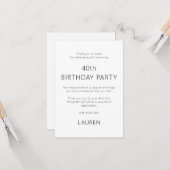 Minimalistische tekst alleen 40e verjaardag dank u kaart (Voorkant / Achterkant in situ)