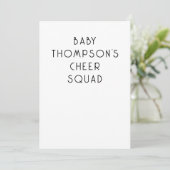 Minimalistische Tekst Baby Naam Cheer Squad Kaart (Staand voorkant)