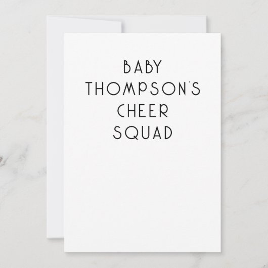 Minimalistische Tekst Baby Naam Cheer Team Kaart (Voorkant)