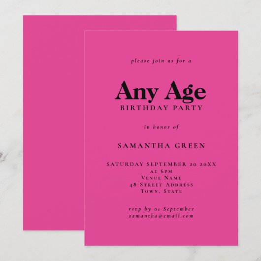 Minimalistische tekst elke leeftijd hete roze verj kaart (Voorkant / Achterkant)