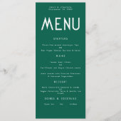 Minimalistische tekst Emerald Wedding Menu kaart (Voorkant)
