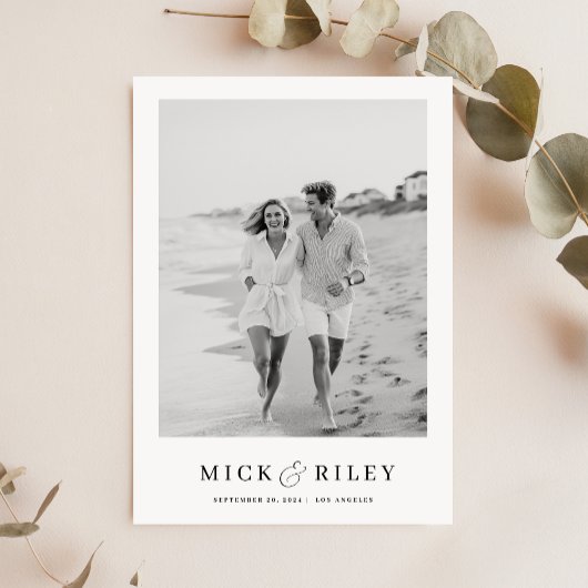 minimalistische tekst en foto bruiloft save the date