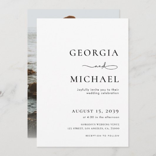 Minimalistische tekst & foto Zwart-wit bruiloft Kaart (Voorkant / Achterkant)