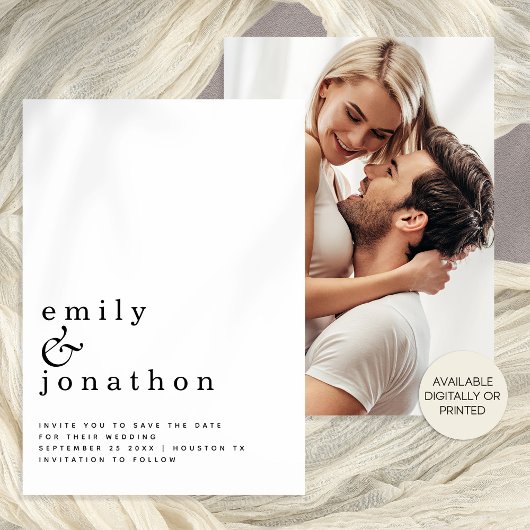 Minimalistische tekst foto zwart wit bruiloft save the date