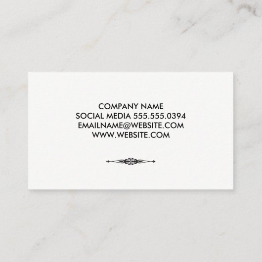 Minimalistische tekst met versierd element geel visitekaartje (Achterkant)