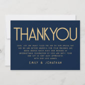 Minimalistische tekst Navy Gold Wedding Dank u Kaart (Voorkant)